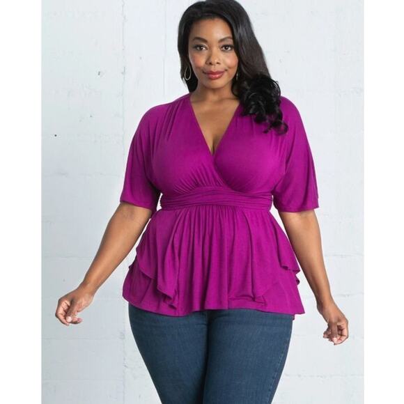 Kiyonna Top Promenade Style Magenta Purple Flutter Sleeves 1X Empire Waistline - Picture 1 of 11